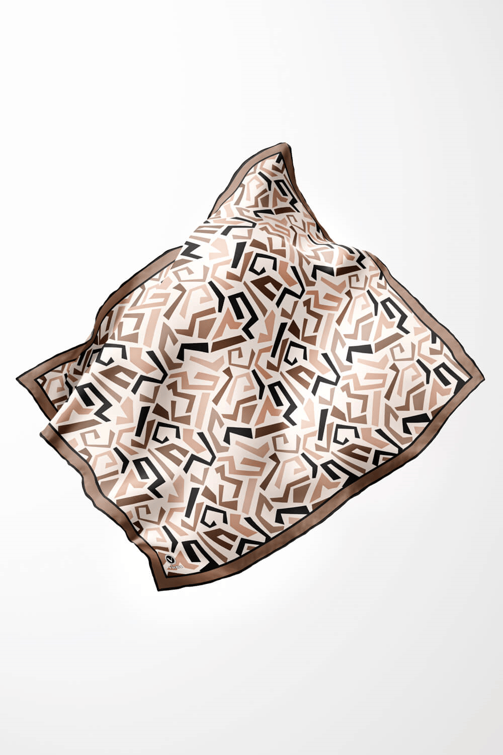 Twill Geometrik Desenli Bej Renkli 90x90 Eşarp (İpek İçermez) Kenar Dikiş Şekli El Dikişli