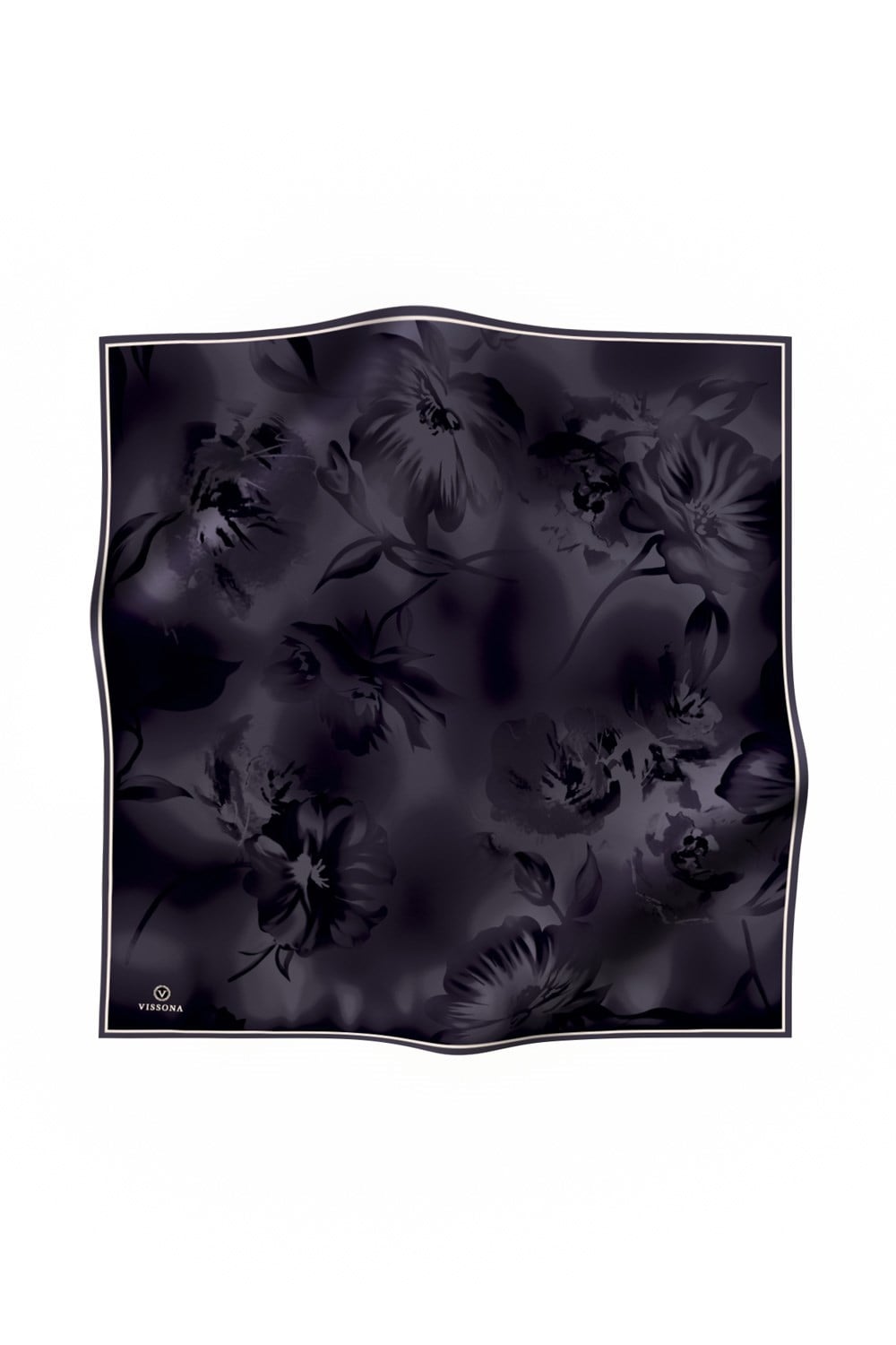 100% Twill İpek Çiçek Desenli Füme Renkli 90x90 Dikim Şekli : El Dikişi Eşarp