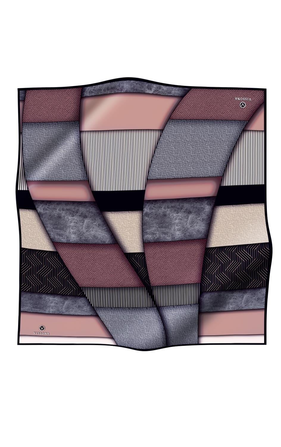 %100 Twill İpek Dokulu ve Geometrik Desenli Pudra - Gri Renkli 90x90 Eşarp Dikim Şekli : El Dikişi