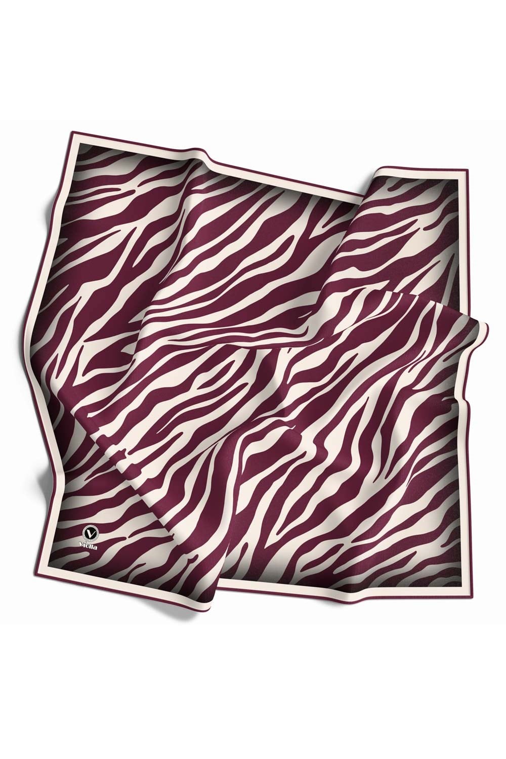 Kristal Zebra Desenli Krem - Mürdüm Renkli 90x90 Eşarp (İpek İçermez) Dikim Şekli : El Dikişi
