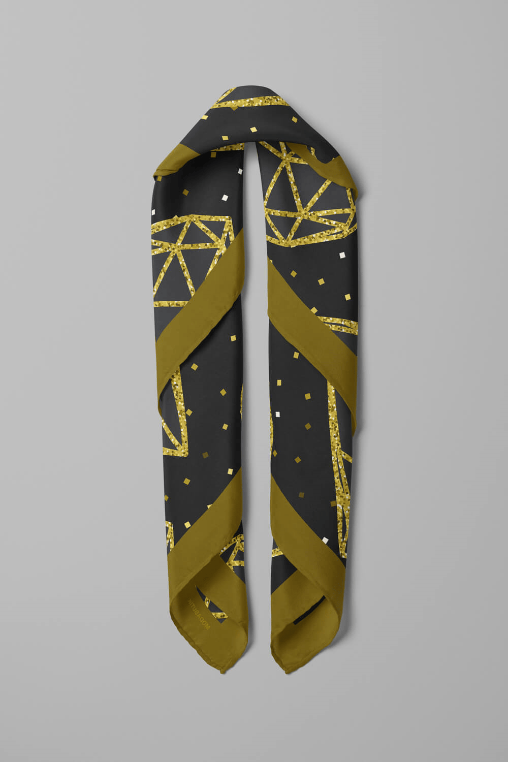 Y26 Kadın Pırlanta Desenli Bandana 50x50 Siyah Sarı DG0393-22
