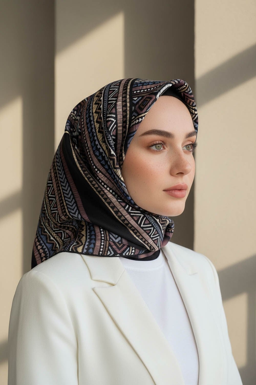 % 57 İPEK % 43 VİSKON Twill İpek Etnik Desenli Gül Kurusu - Siyah Renkli 90x90 Eşarp Dikim Şekli : El Dikişi