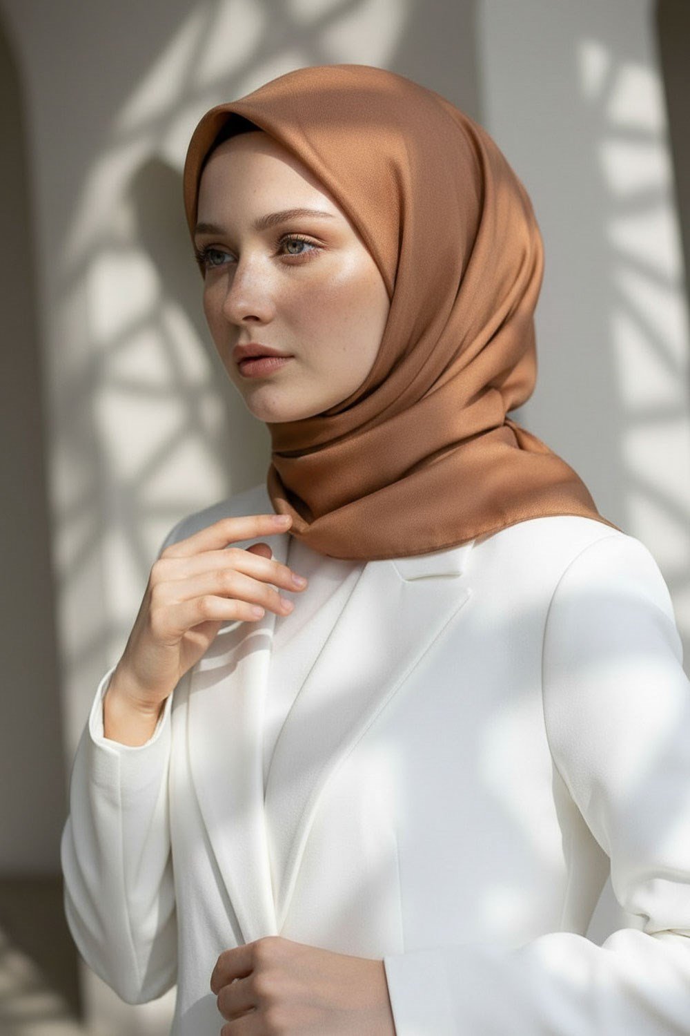 %100 Twill İpek Düz Bakır Renkli Daha Tok Exclusive Serisi 90x90 Eşarp Dikim Şekli : El Dikişi
