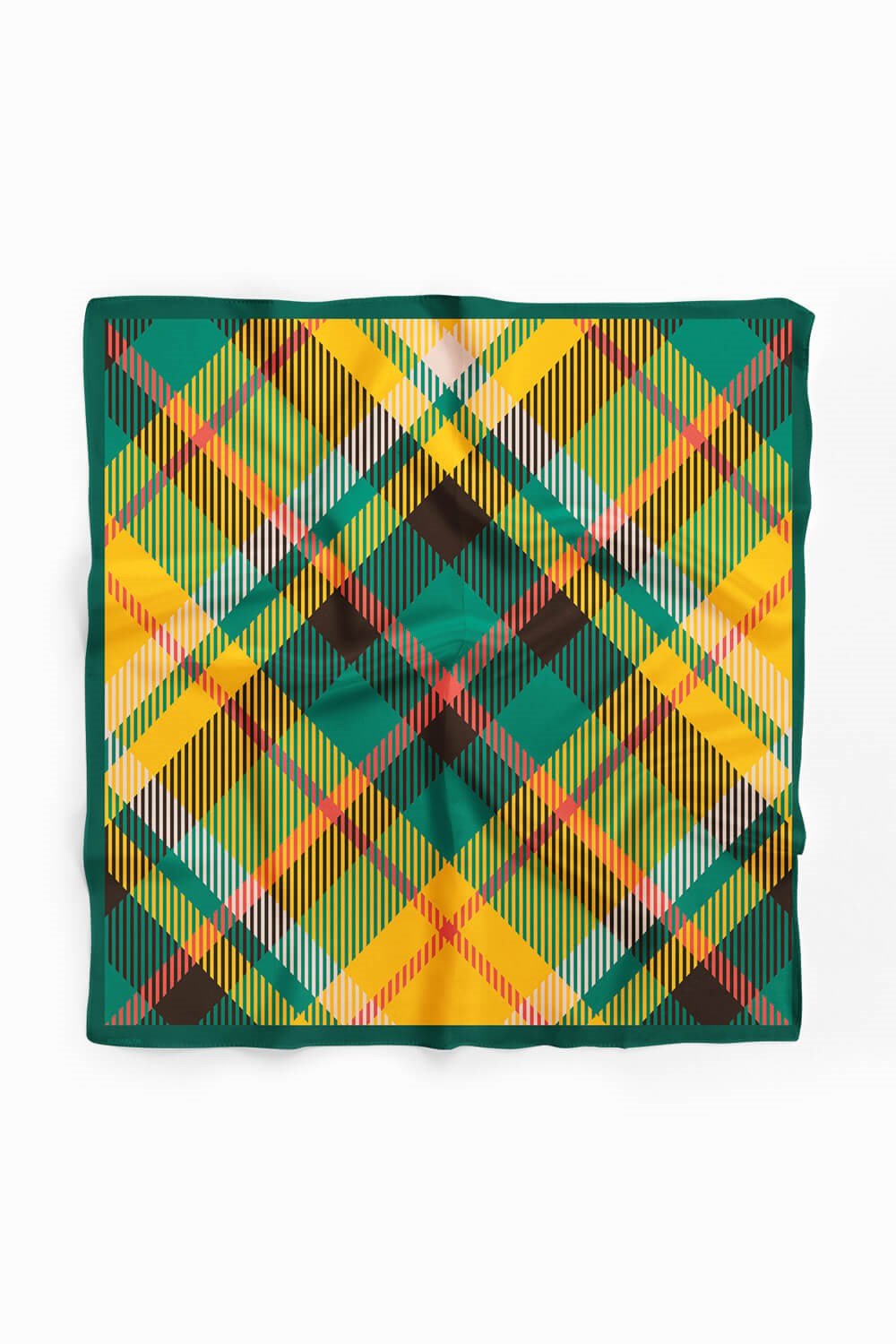 Violla D80 Kadın Ekose Desenli Bandana 50x50 Yeşil Sarı DG0200-22