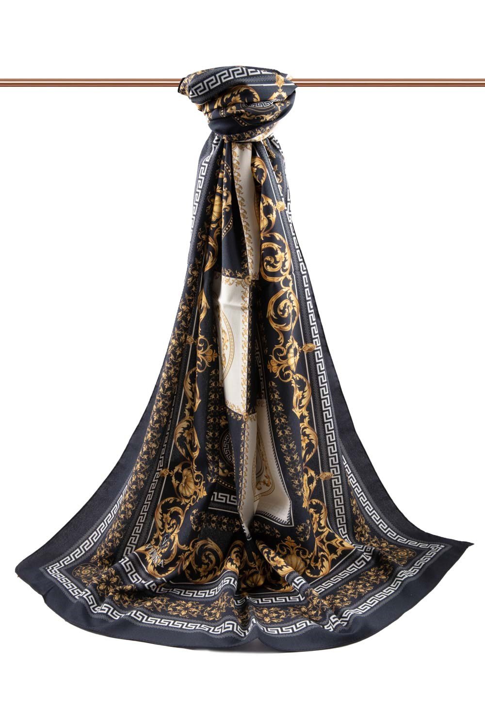 KREP BAROK DESENLİ SİYAH RENKLİ 75X195 KIRIŞMAZ ŞAL