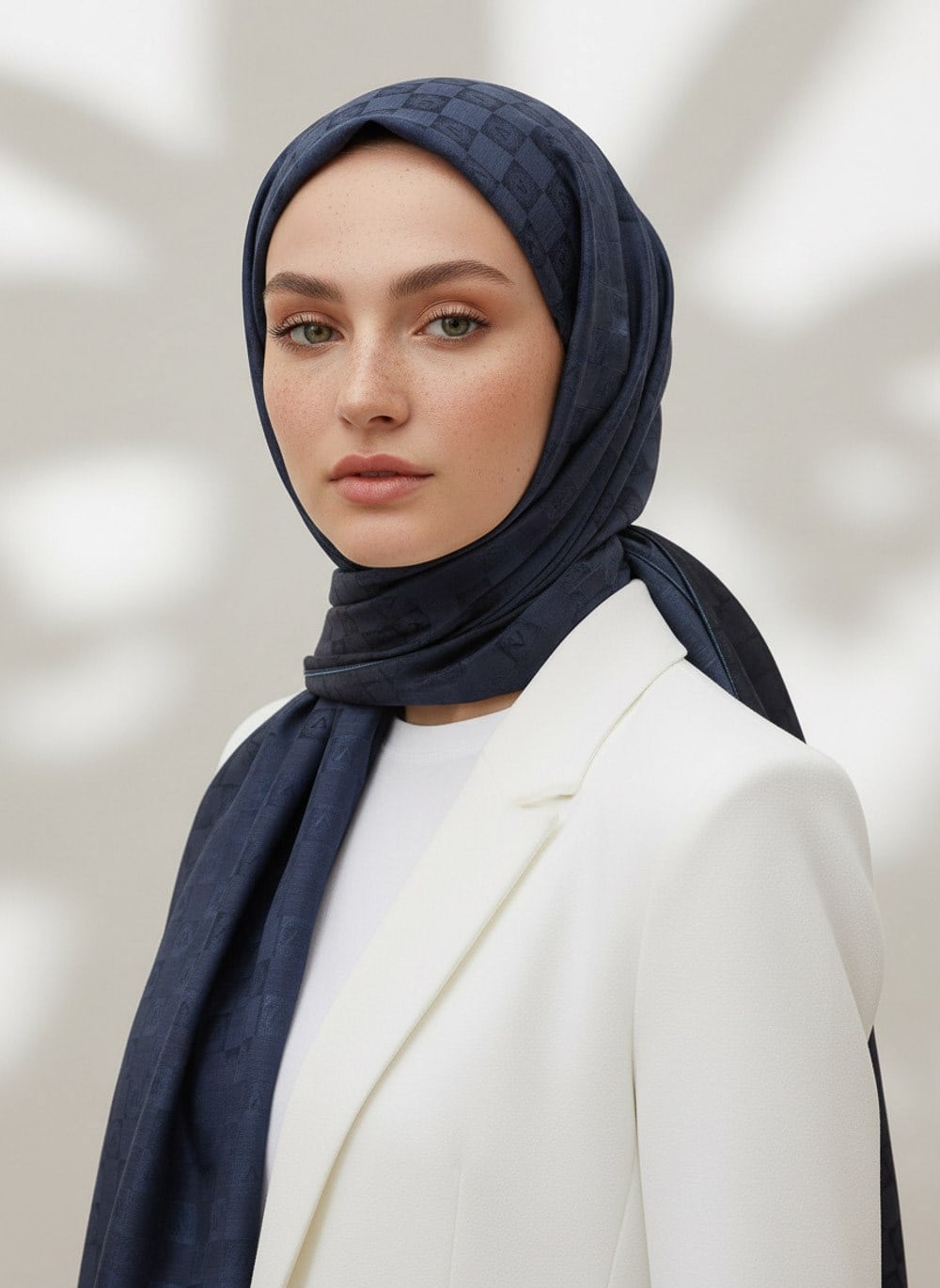 Vissona %57 İPEK %43 PAMUK Degrade Desenli İndigo Renkli Şal -  70x190 Dikiş Tipi İtalyan Dikişli