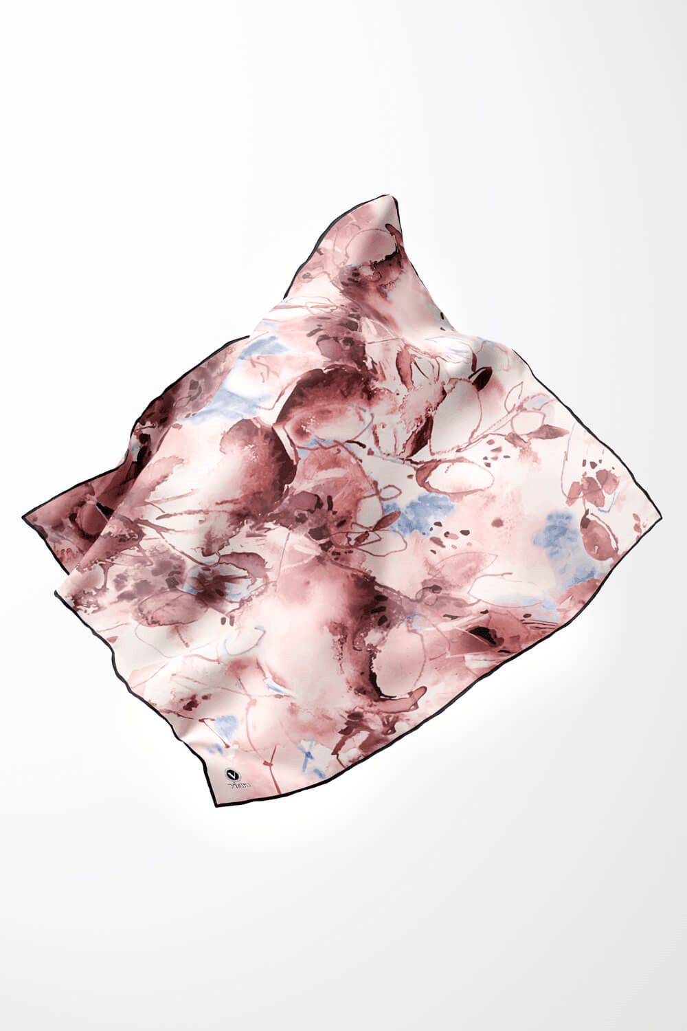 Twill Batik Çiçek Desenli Pudra Renkli 90x90 Eşarp (İpek İçermez) Kenar Dikiş Şekli El Dikişli
