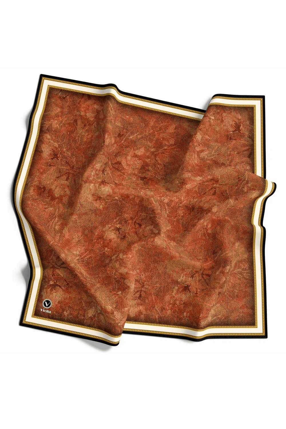 Twill Çiçek Desenli Taba Renkli 90x90 Eşarp (İpek İçermez) Kenar Dikiş Şekli El Dikişli
