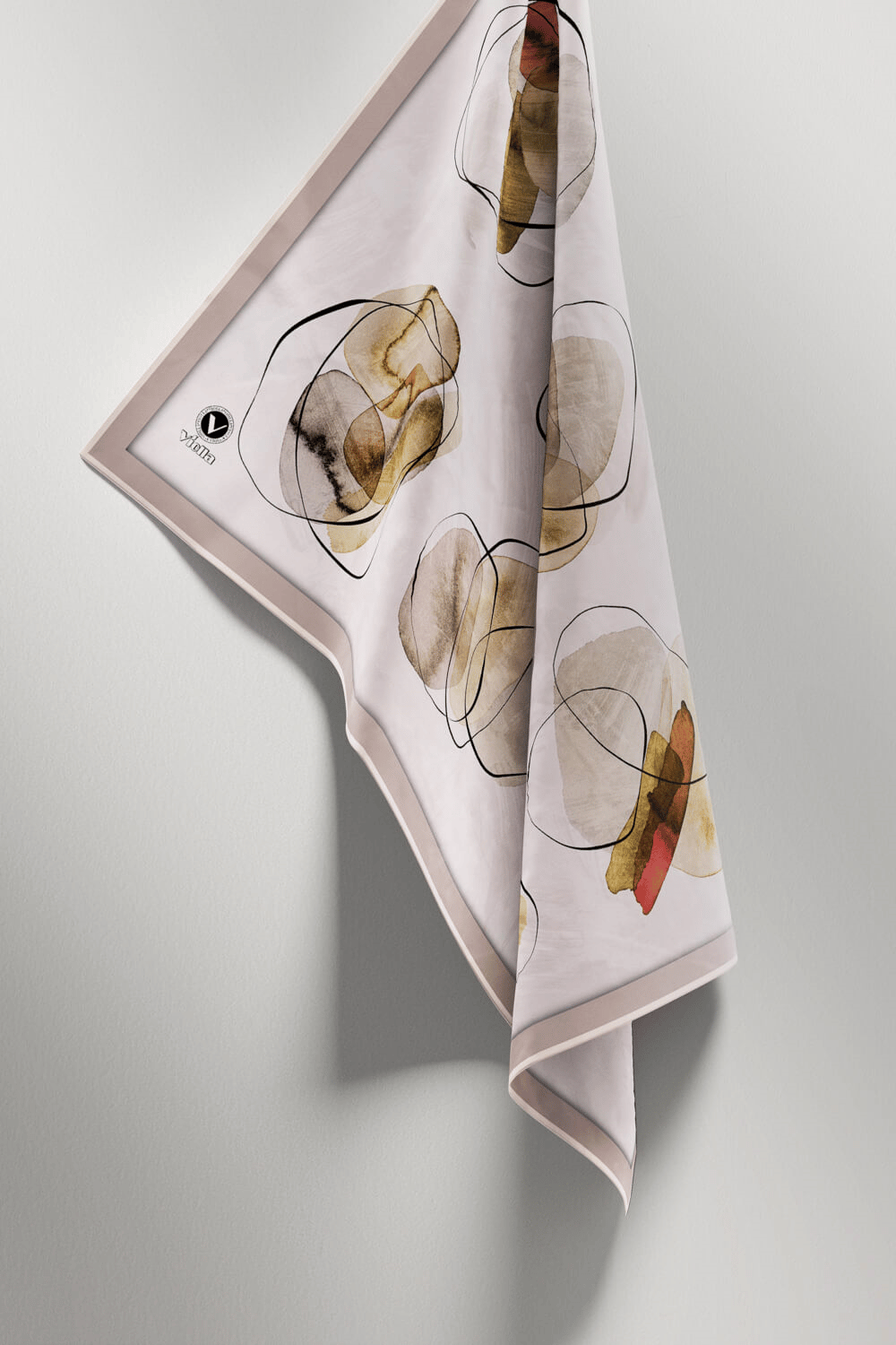 Twill Sulu Boya Geometrik Desenli Taş Renkli 90x90 Eşarp (İpek İçermez) Kenar Dikiş Şekli El Dikişli