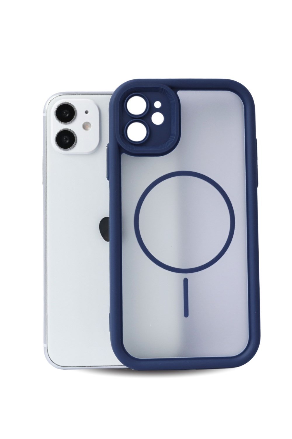 iPhone 12 Kılıf – Kamera Korumalı – MagSafe Uyumlu – Lacivert Renk – Mat Silikon Telefon Kılıfı