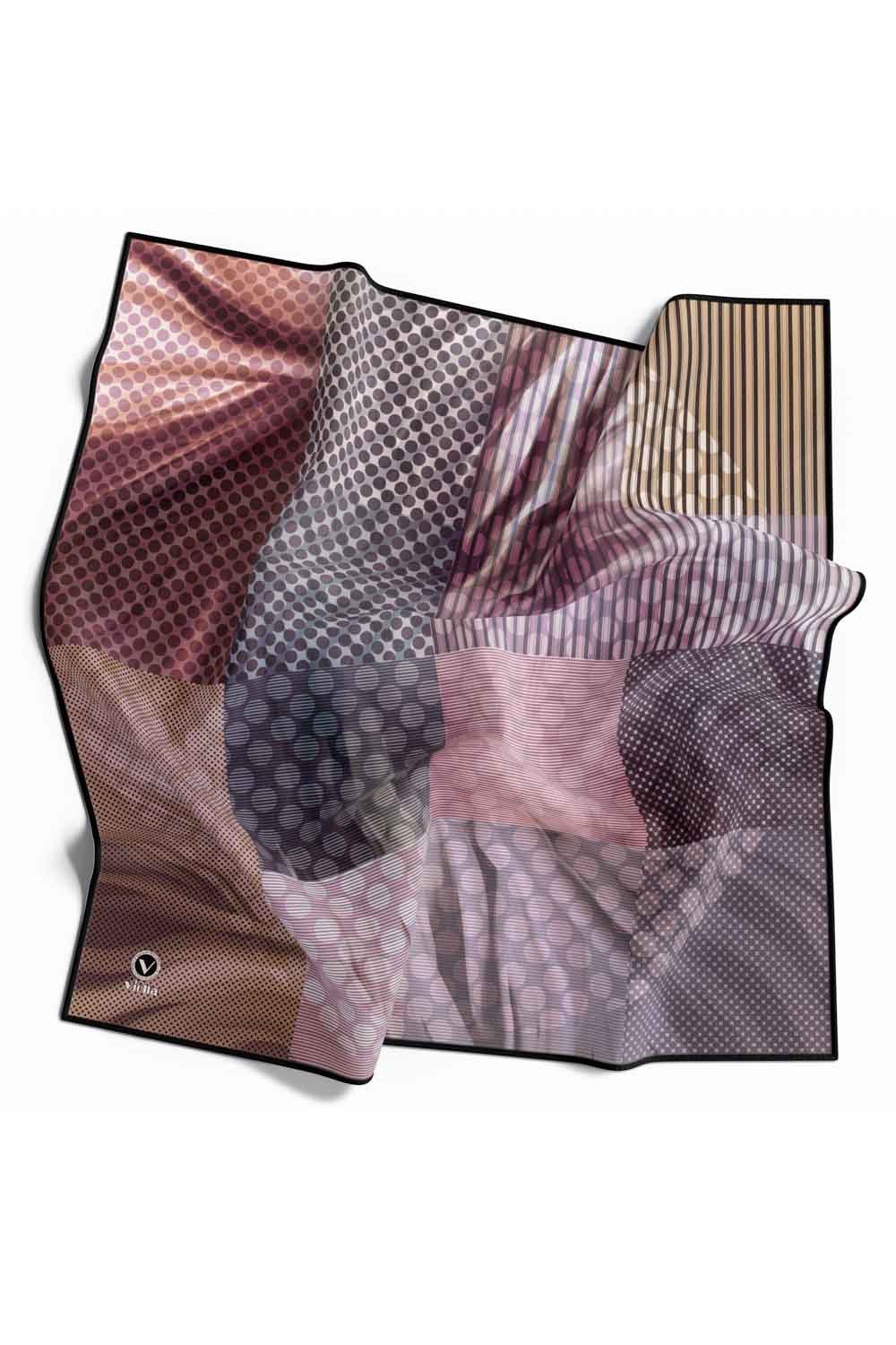 Twill Geometrik Desenli Lila Renkli 90x90 Eşarp (İpek İçermez) Kenar Dikiş Şekli El Dikişli