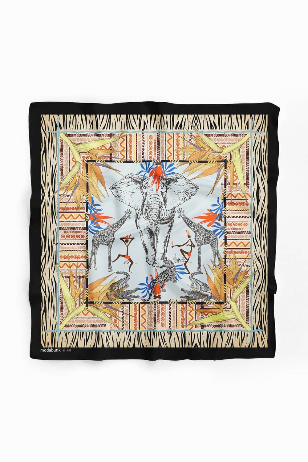 Violla Kadın Sarı Mavi Serengeti Desenli 50x50 Bandana