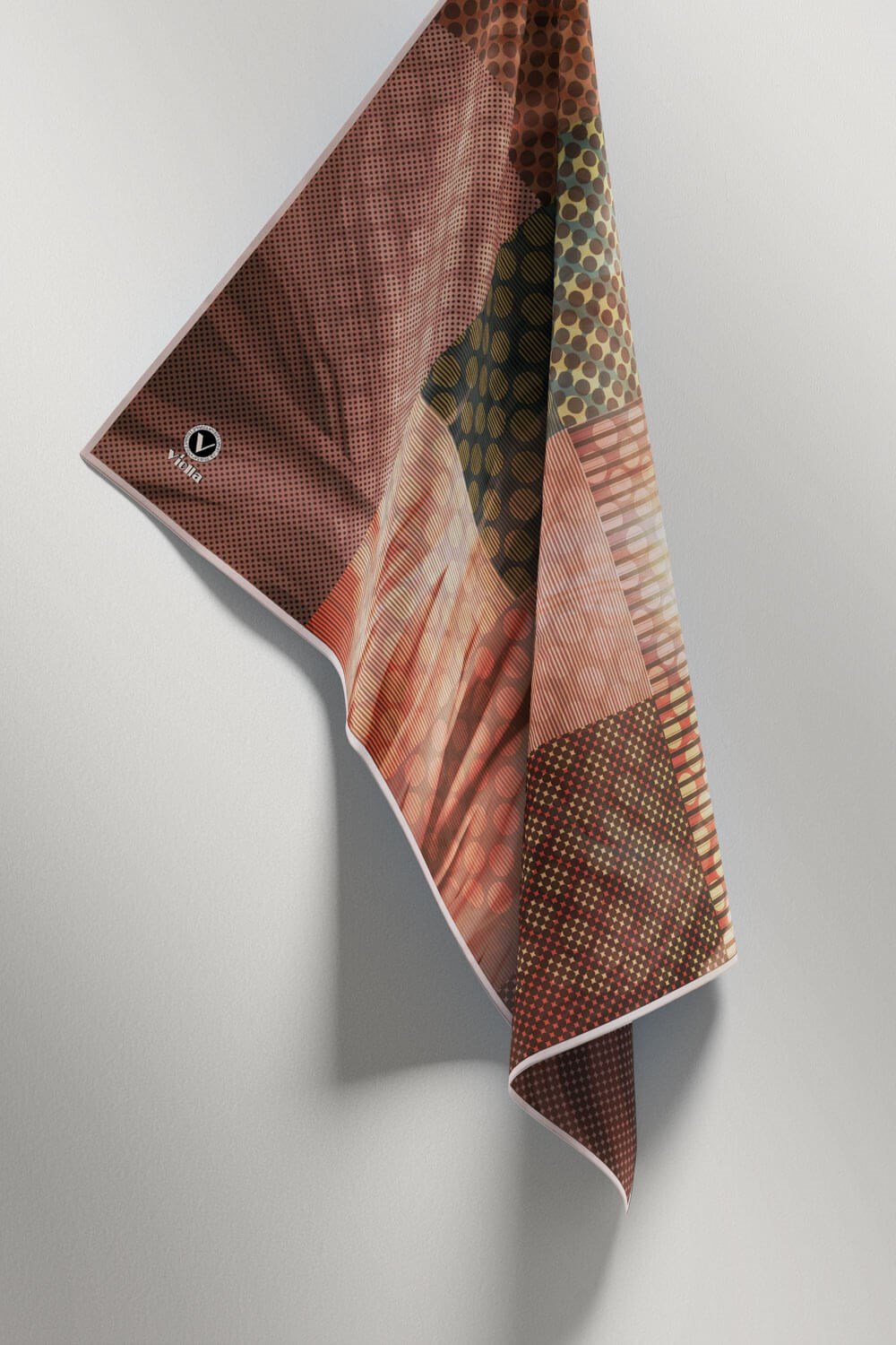 Twill Geometrik Desenli Bakır Renkli 90x90 Eşarp (İpek İçermez) Kenar Dikiş Şekli El Dikişli