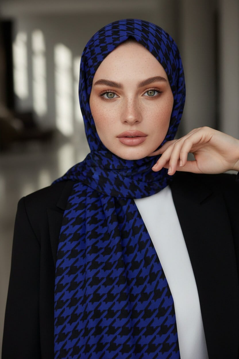 KREP KAZAYAĞI DESENLİ SAKS RENKLİ 75X195 KIRIŞMAZ ŞAL