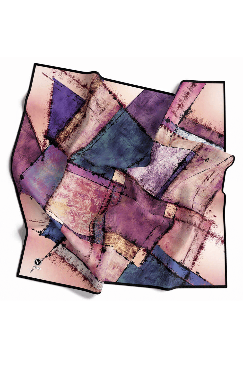 Twil Yamalı Ve Geometrik Desenli Lila Renkli 90x90 Eşarp (İpek İçermez) Dikim Şekli : El Dikişi