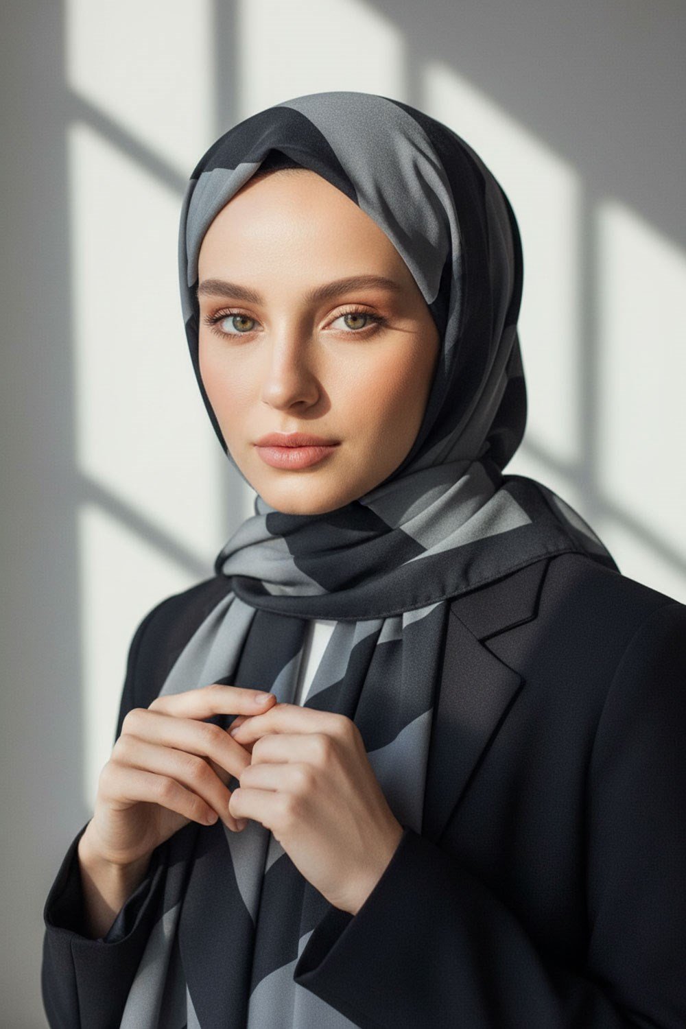 KREP ÇİZGİLİ DESENLİ GRİ - SİYAH RENKLİ 75X195 KIRIŞMAZ ŞAL