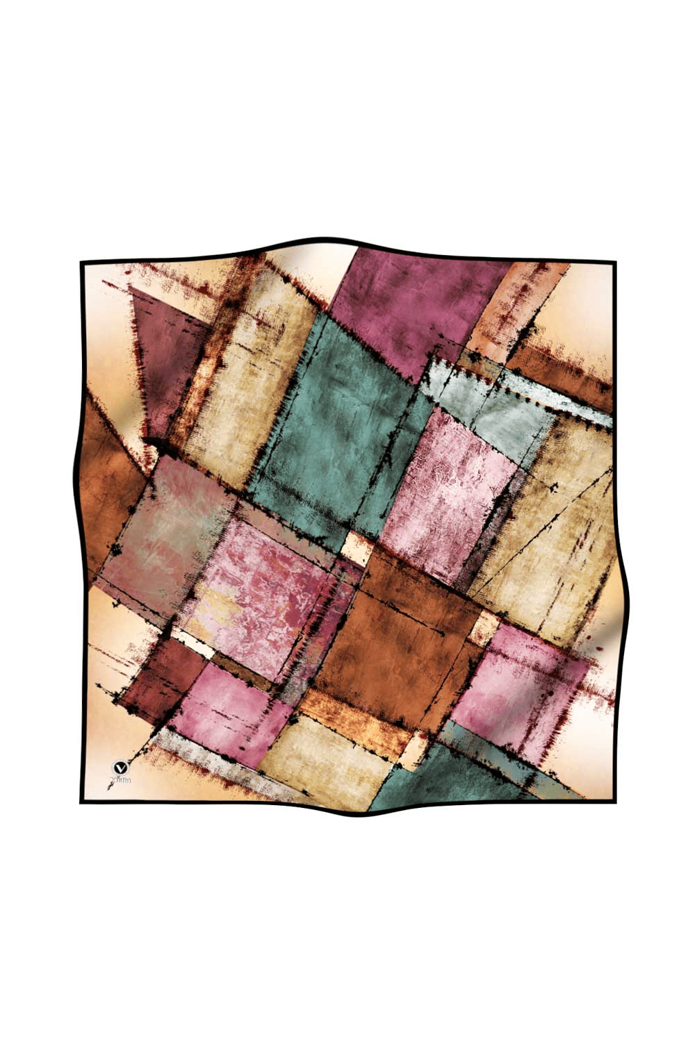 Twil Yamalı Ve Geometrik Desenli Hardal Renkli 90x90 Eşarp (İpek İçermez) Dikim Şekli : El Dikişi
