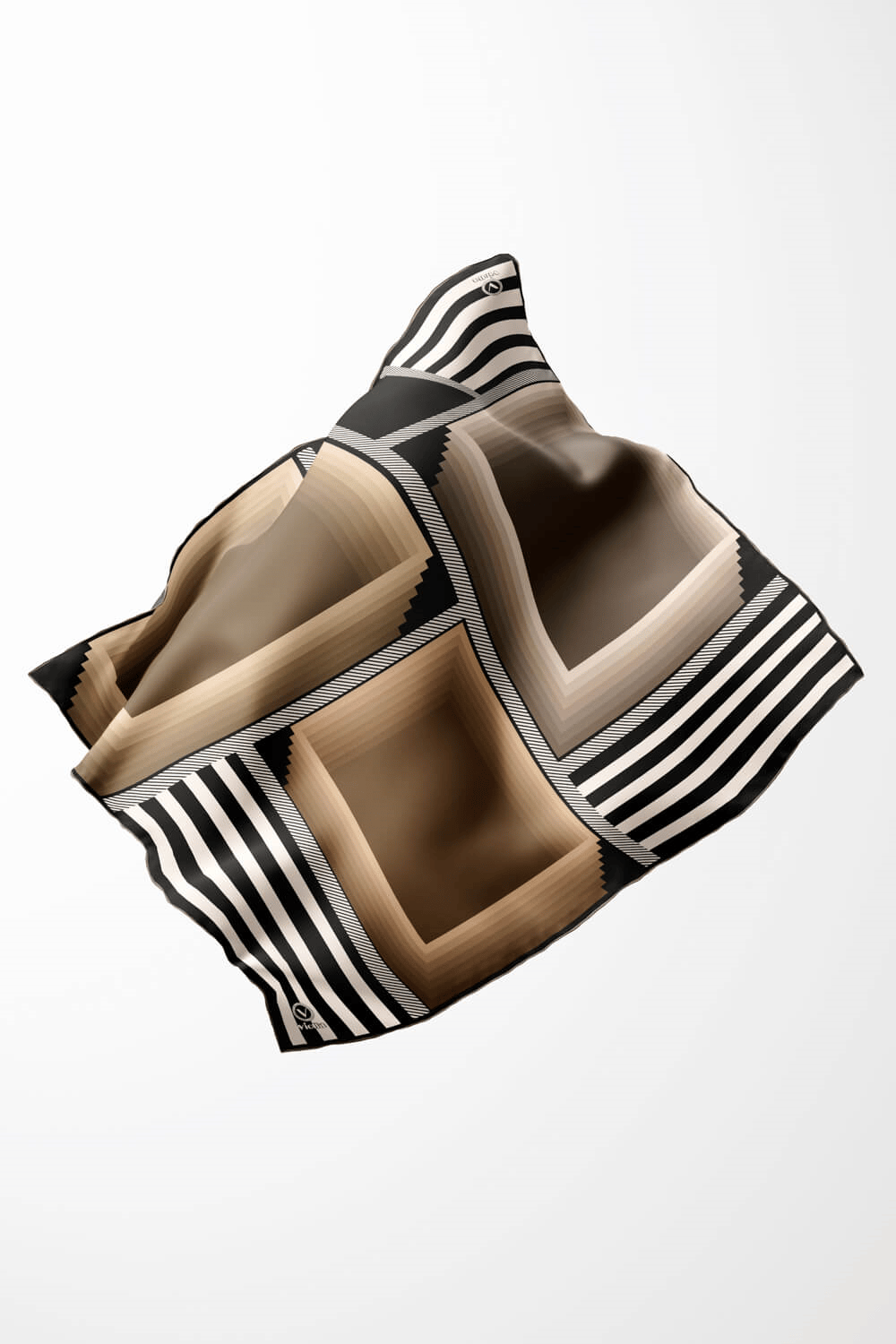 Twill Geometrik Desenli Bej Renkli 90x90 Eşarp (İpek İçermez) Kenar Dikiş Şekli El Dikişli