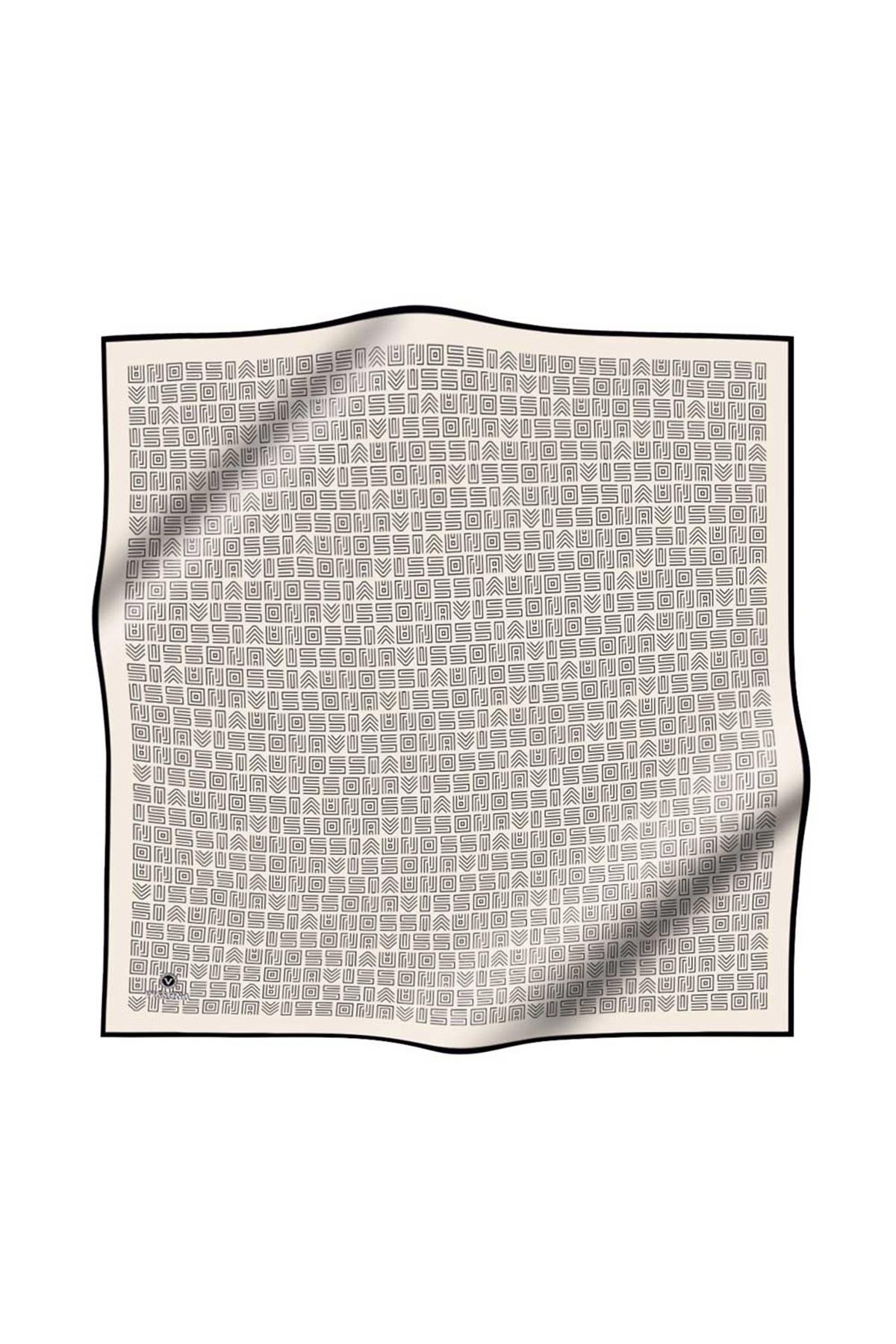 100% Twill İpek Etnik Motif Desenli Krem - Siyah Renkli 90x90 Dikim Şekli : El Dikişi Eşarp