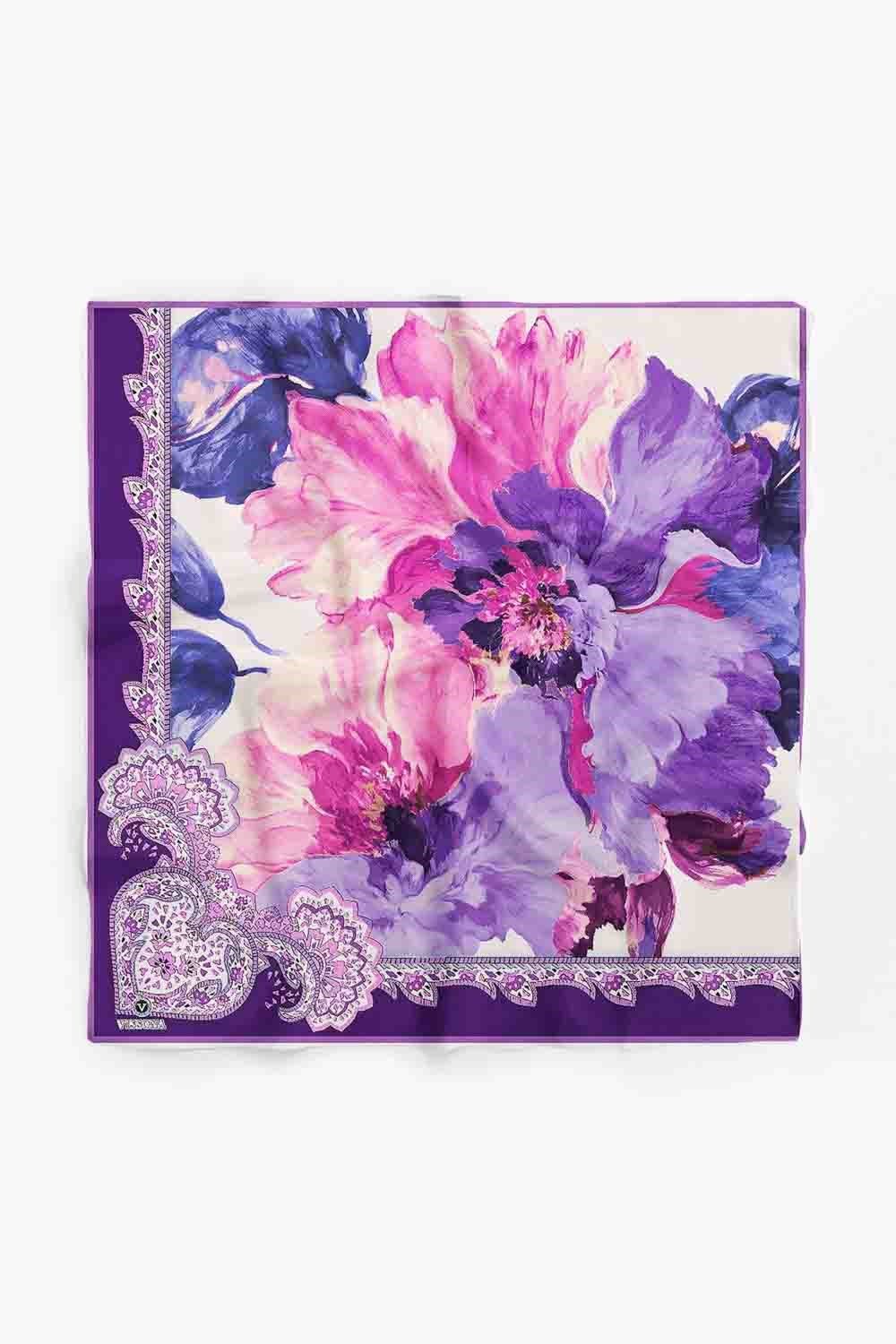 %100 İpek Kadın Desenli Bandana 80x80