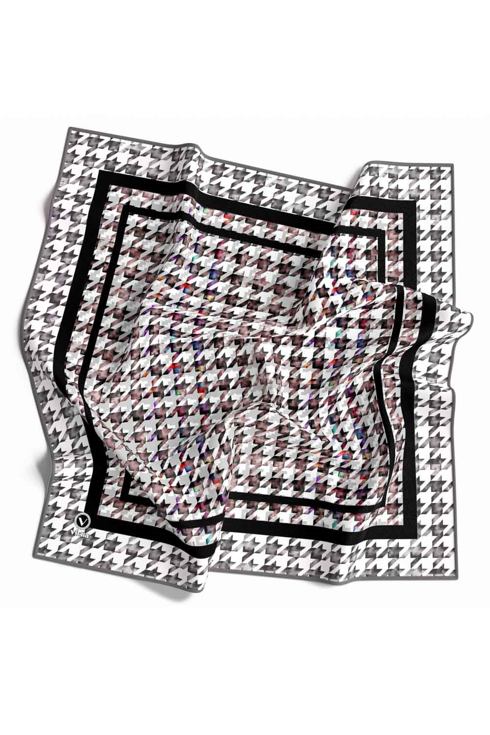 Twill Kazayağı Desenli Gri Renkli 90x90 Eşarp (İpek İçermez) Kenar Dikiş Şekli El Dikişli