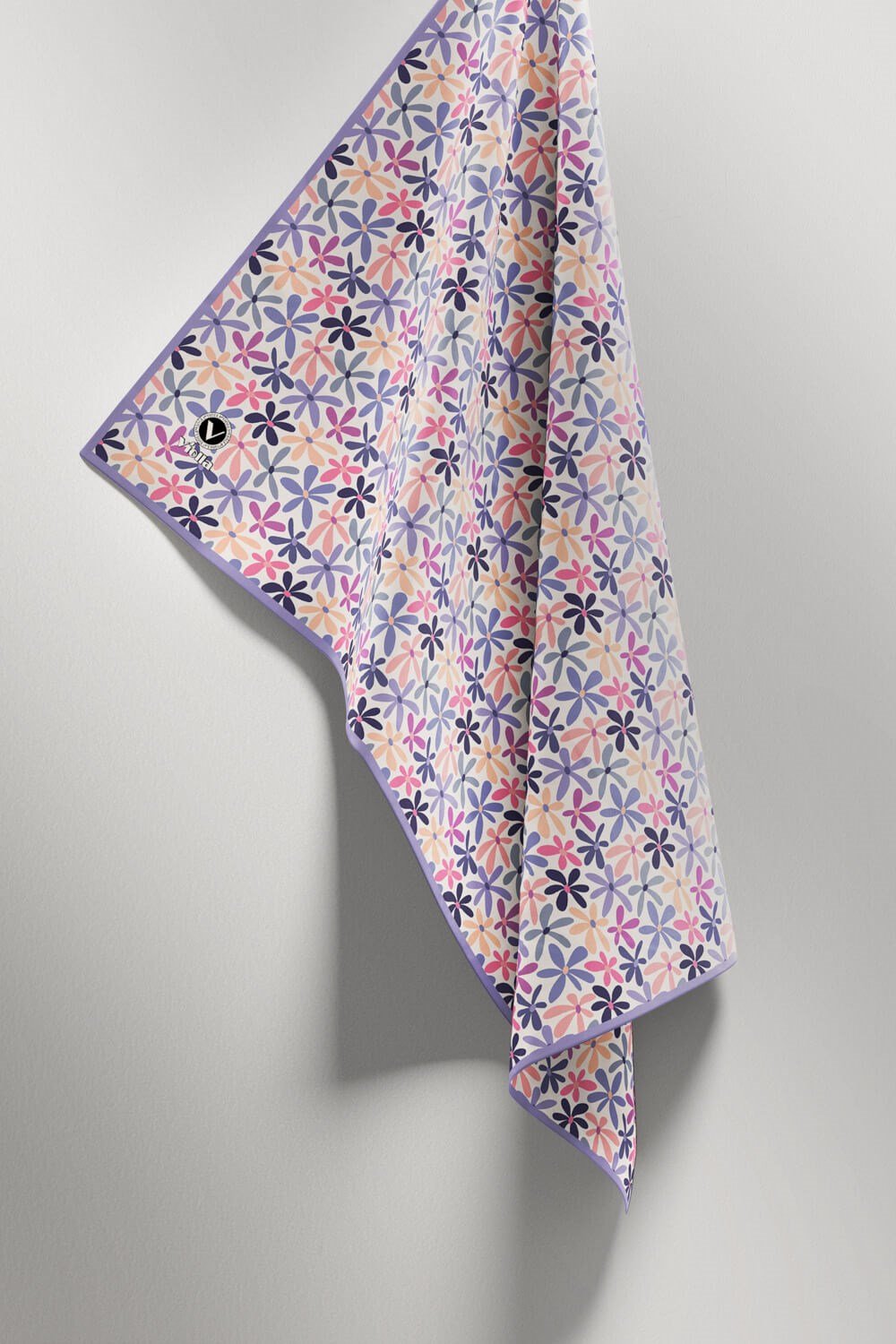 Twill Renkli Çiçek Desenli Lila Renkli 90x90 Eşarp (İpek İçermez) Kenar Dikiş Şekli El Dikişli