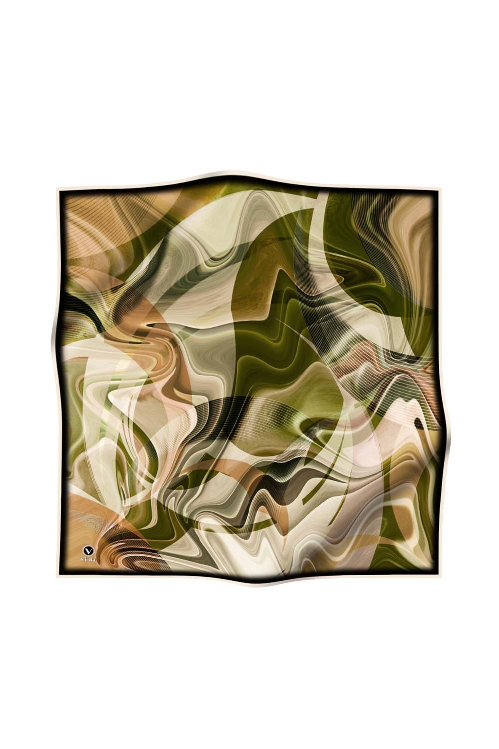 Twill Soyut Dalga Desenli Haki Renkli 90x90 Eşarp (İpek İçermez) Dikim Şekli : El Dikişi