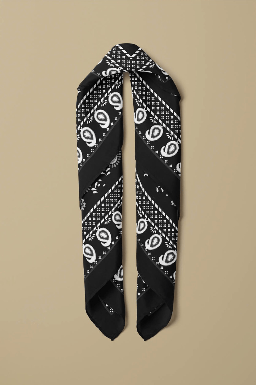 H6 Kadın Siyah Beyaz Şal Desenli 50x50 Bandana HYL DG01367-22