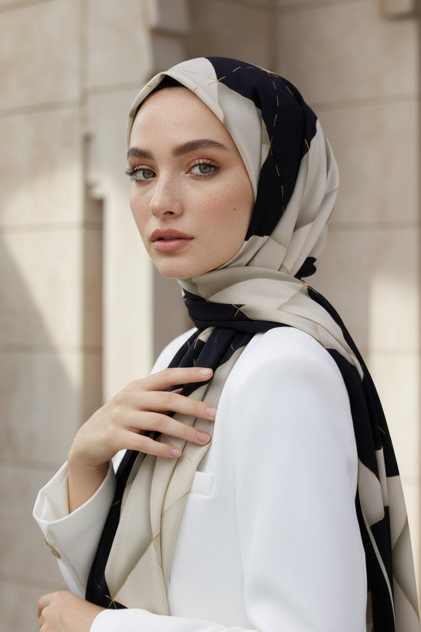 KREP ÜÇGEN YAMA DESENLİ SİYAH RENKLİ 75X195 KIRIŞMAZ ŞAL