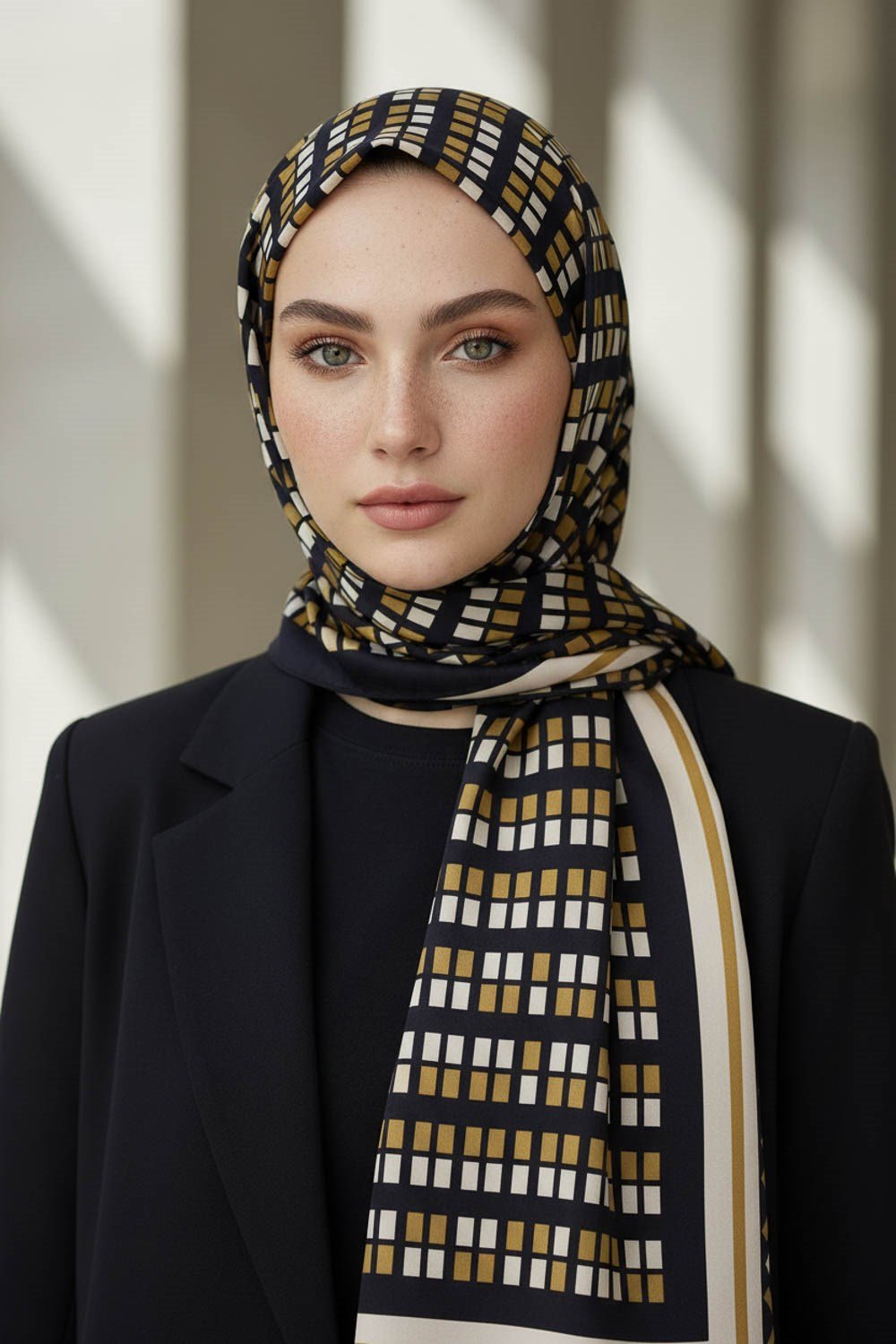 KREP KARE DESENLİ GOLD RENKLİ 75X195 KIRIŞMAZ ŞAL