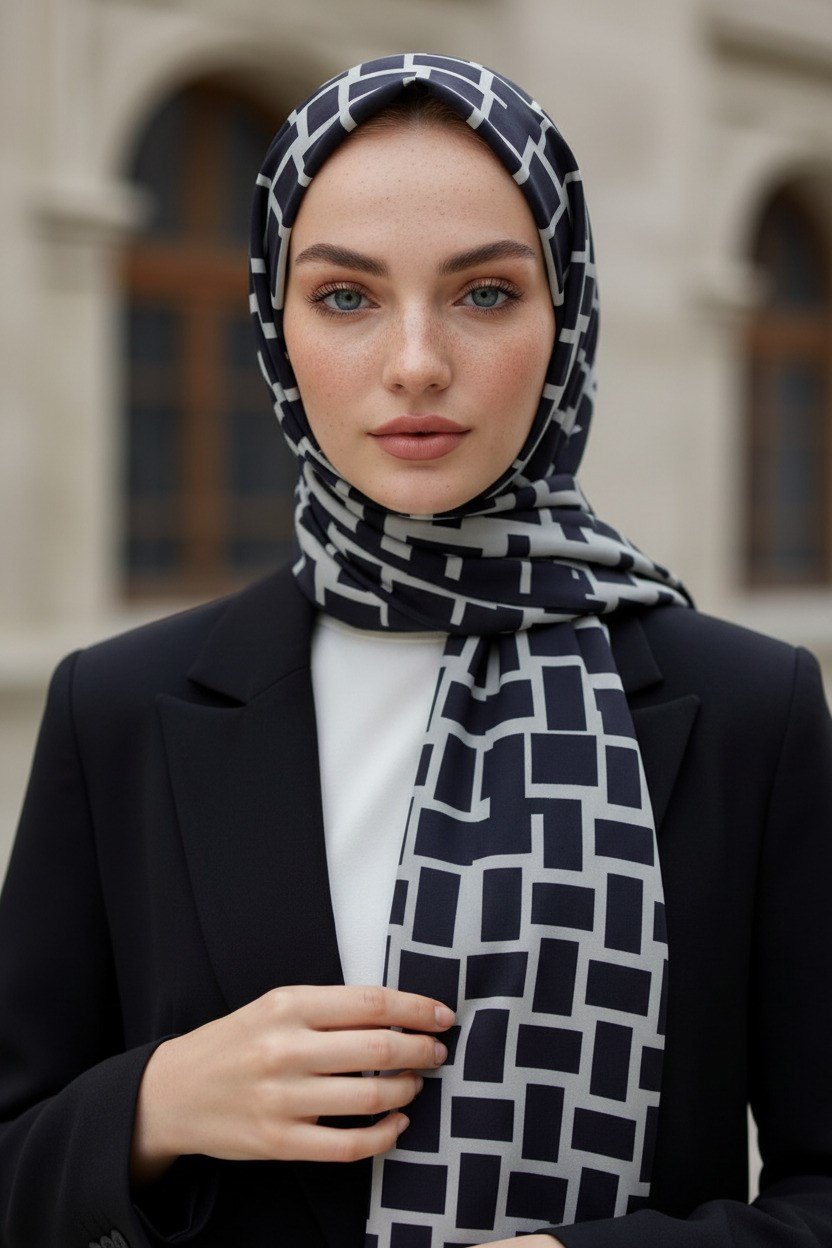KREP KARELİ DESENLİ GRİ RENKLİ 75X195 KIRIŞMAZ ŞAL