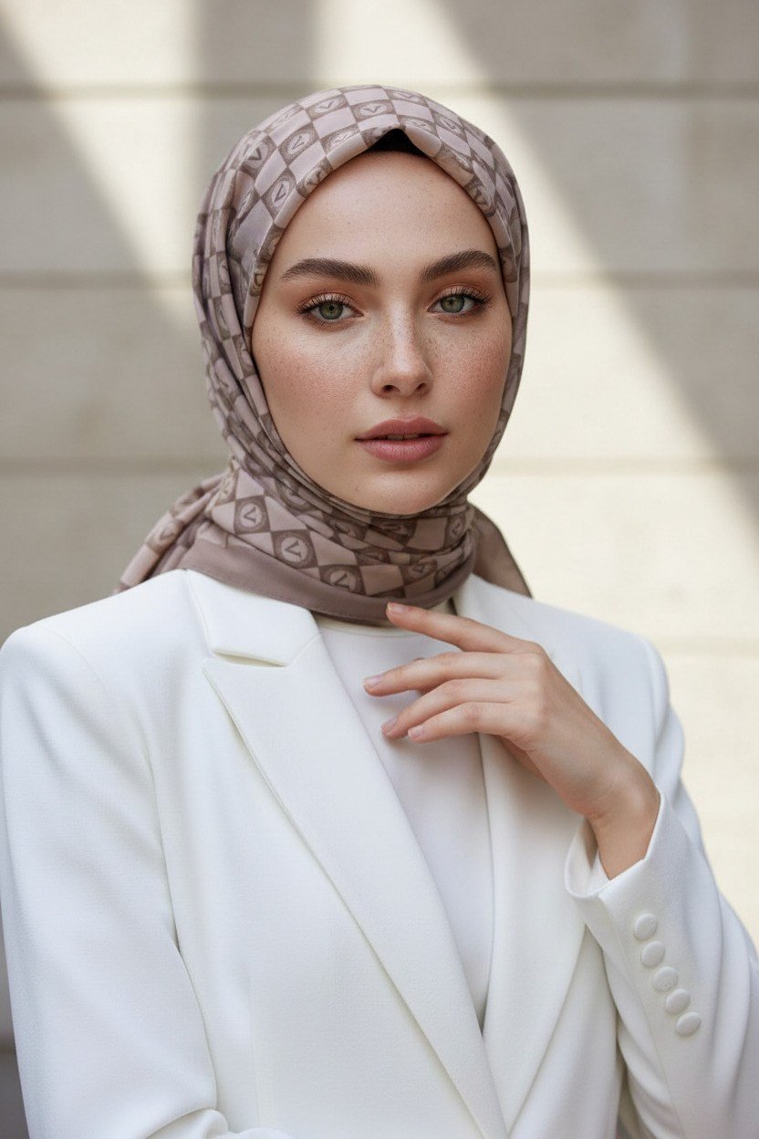 KREP MONOGRAM DESENLİ TAŞ RENKLİ 75X195 KIRIŞMAZ ŞAL