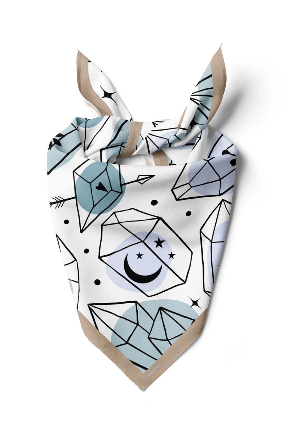 Y11 Kadın Geometrik Desenli Bandana 50x50 Siyah Beyaz Mavi DG0474-22