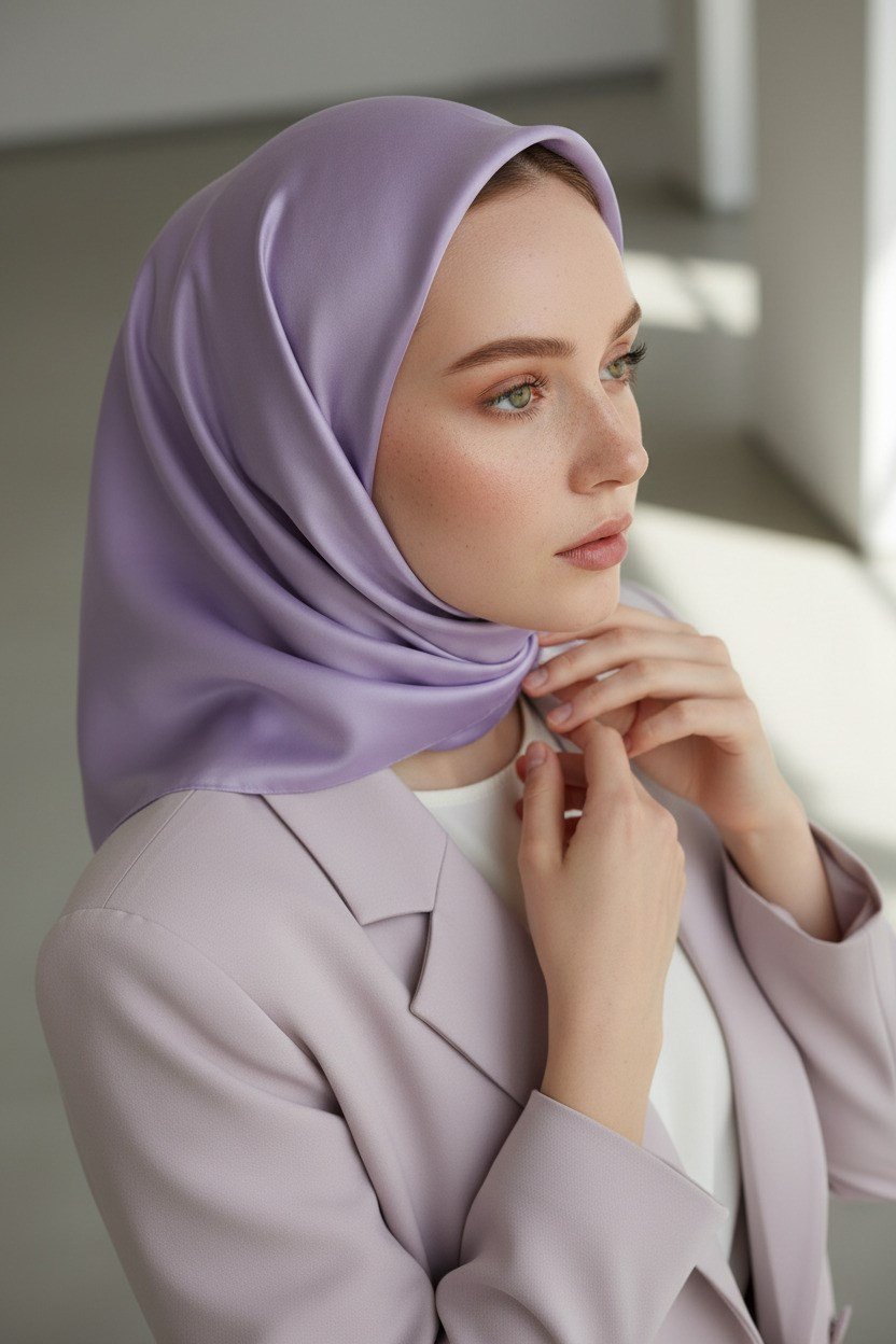 Viskon Twill İpek Eşarp 90x90 Kirli Lila Düz Renk Az Hatalı El Dikişli Kadın Eşarp