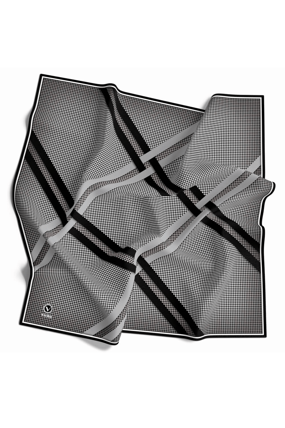 Twill Çizgili Pötikareli Çizgili Desenli Siyah - Gri Renkli 90x90 Eşarp (İpek İçermez)