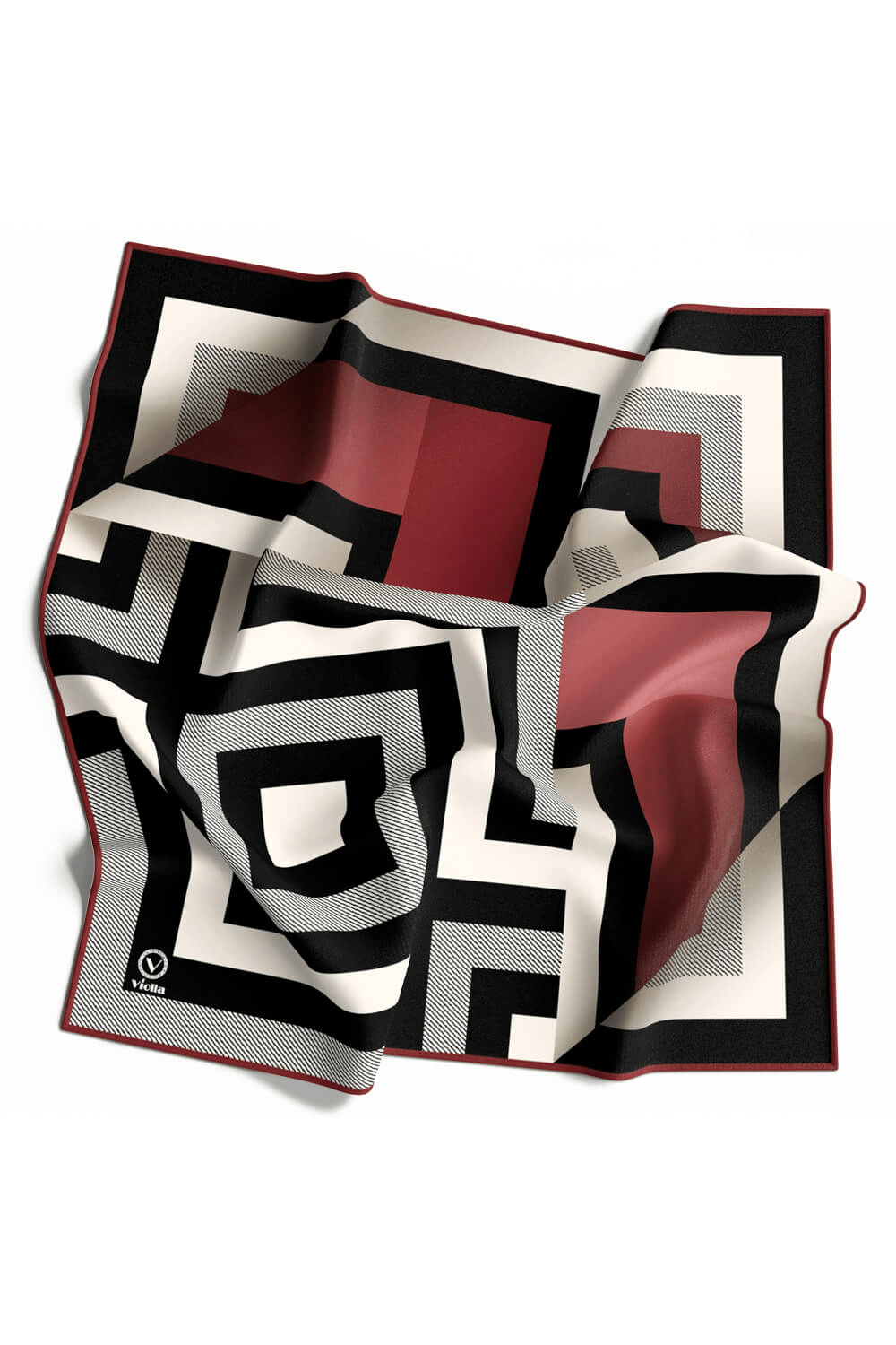 Twill Geometrik Desenli Bordo Renkli 90x90 Eşarp (İpek İçermez) Dikim Şekli : El Dikişi