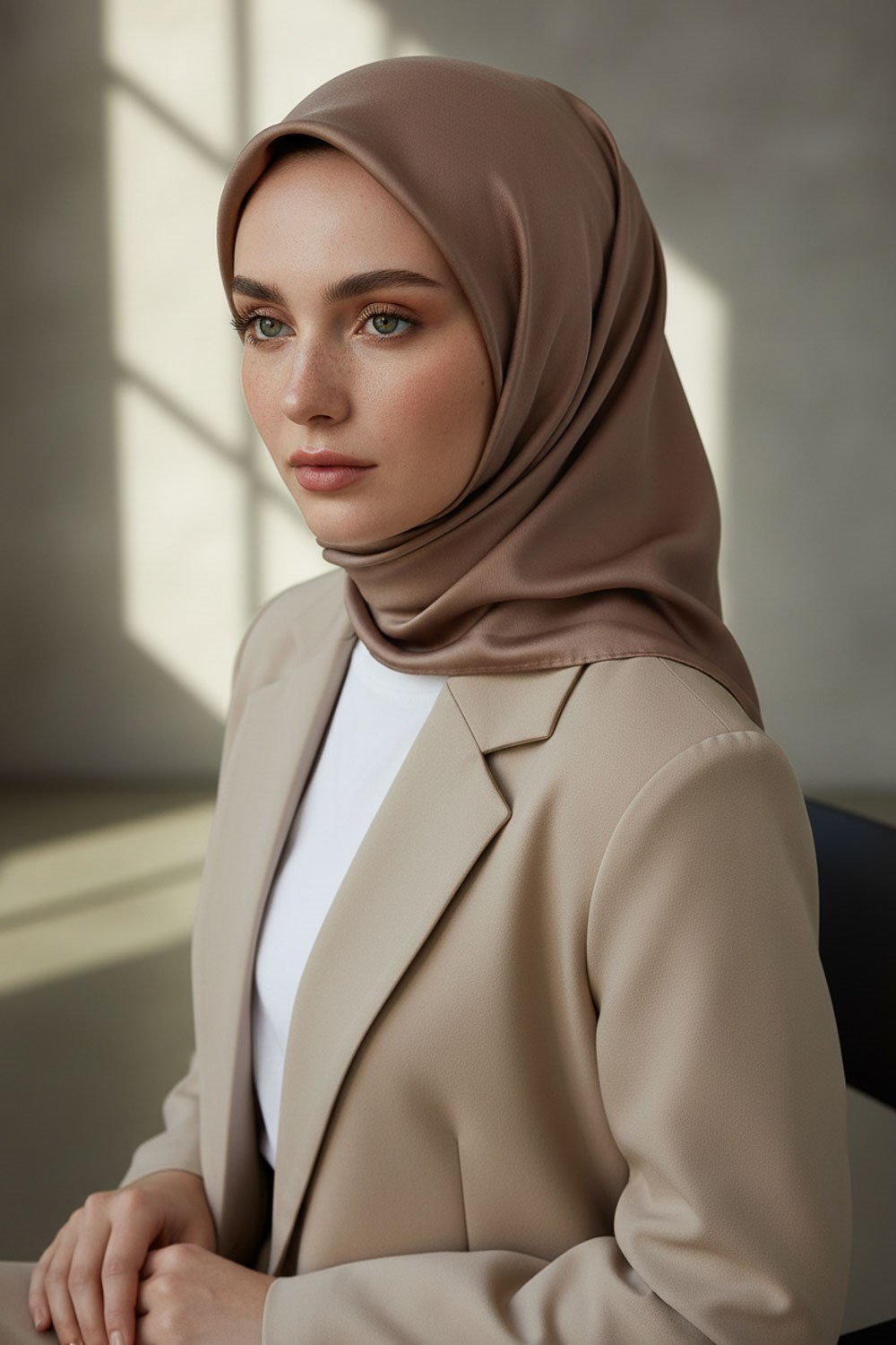 %100 Twill İpek Düz Bej Renkli Daha Tok Exclusive Serisi 90x90 Eşarp Dikim Şekli : El Dikişi