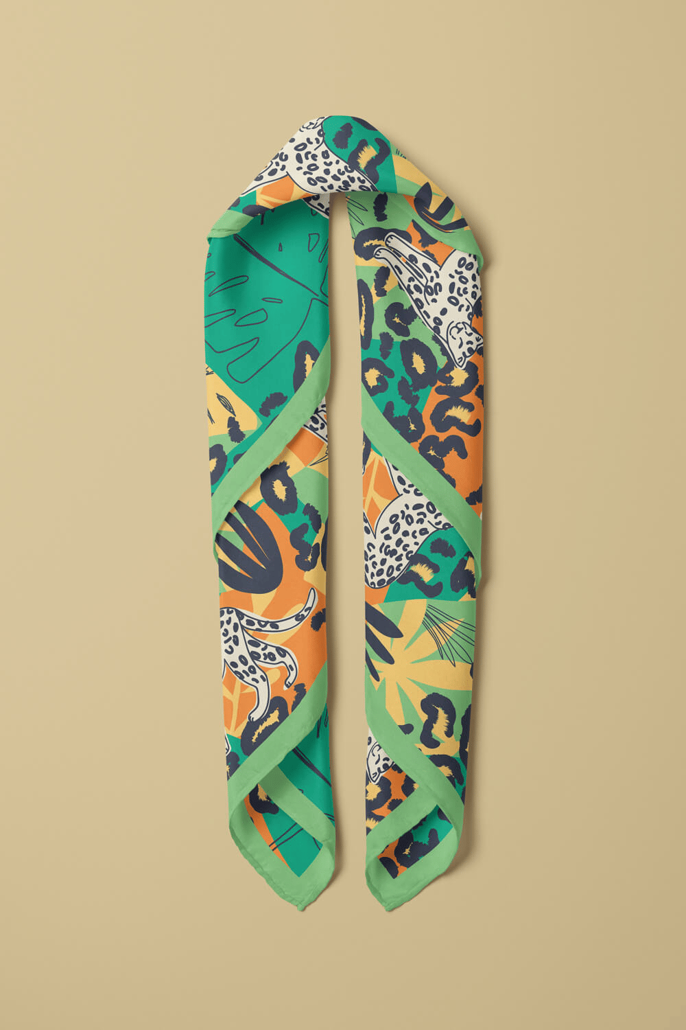 Saten İpek Leopar Desenli Kadın Bandana