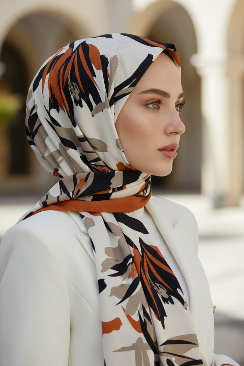 KREP YAPRAK DESENLİ TABA RENKLİ 75X195 KIRIŞMAZ ŞAL