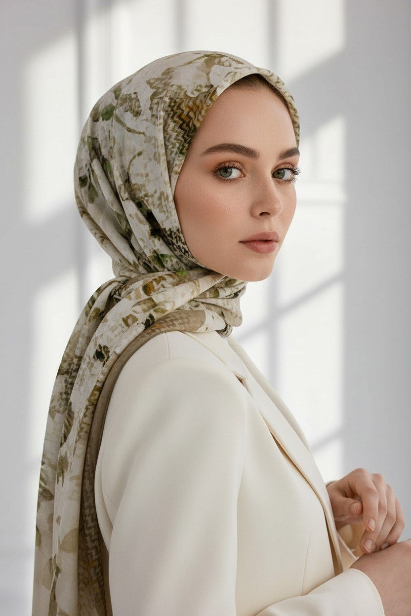 KREP EKOSELİ SONBAHAR DESENLİ BEJ RENKLİ 75X195 KIRIŞMAZ ŞAL