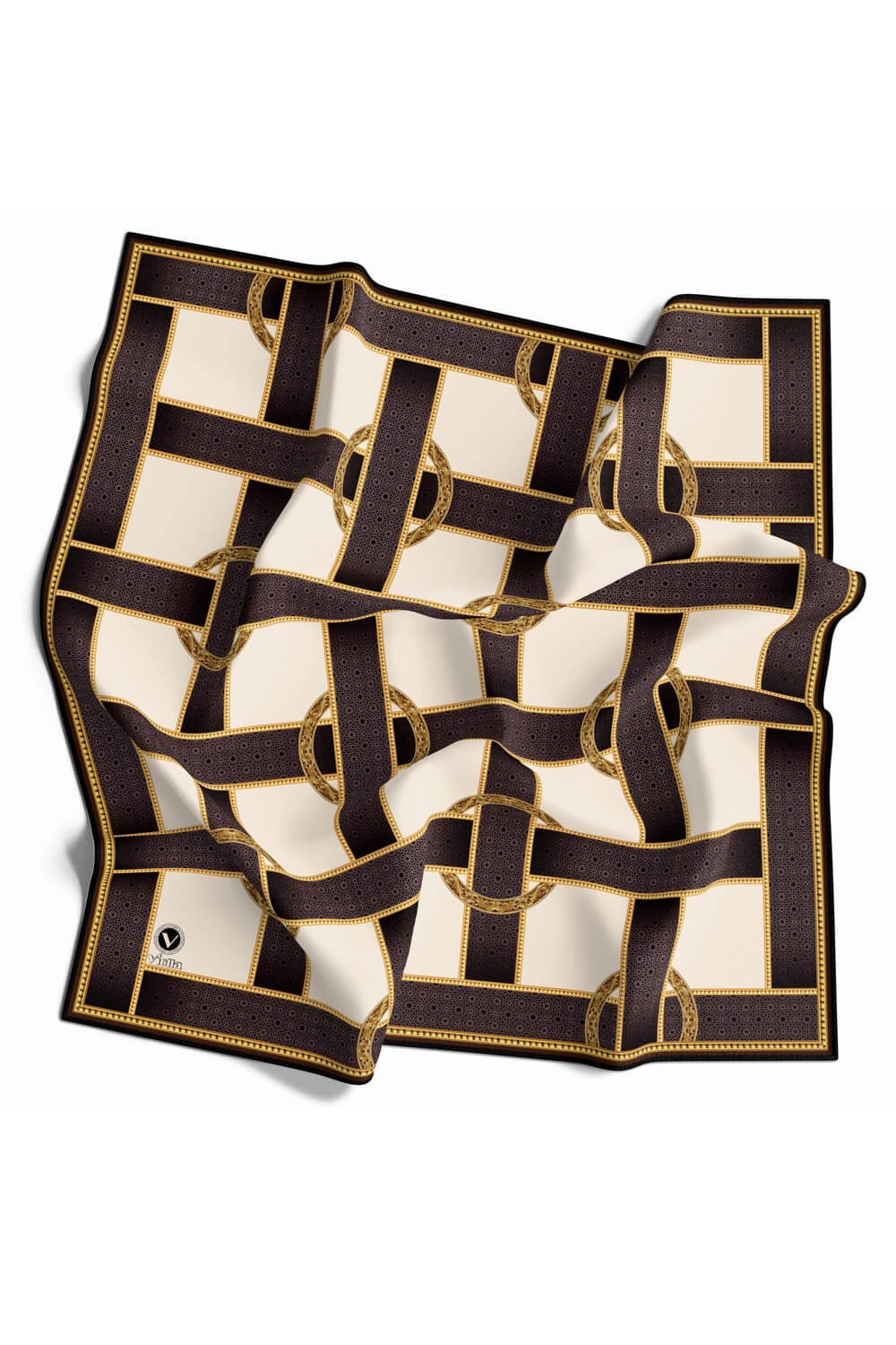 Twill Kemer Desenli Bej Renkli 90x90 Eşarp (İpek İçermez) Dikim Şekli : El Dikişi