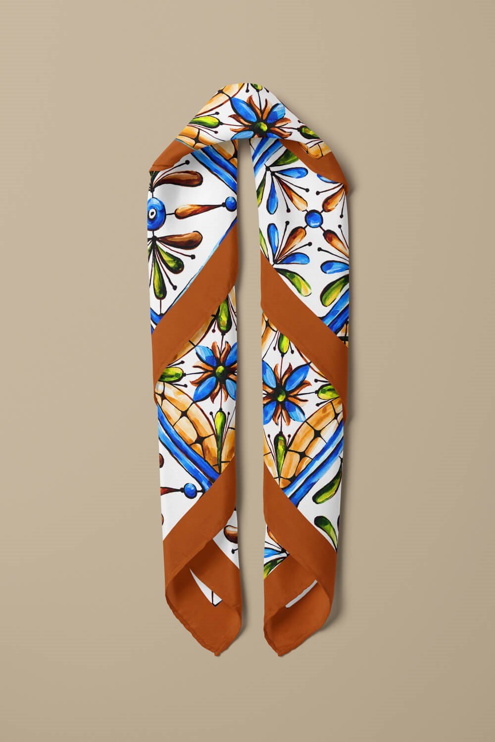 Violla E29 Kadın Kareli Desenli Bandana 50x50 Mavi Sarı DG0338-22