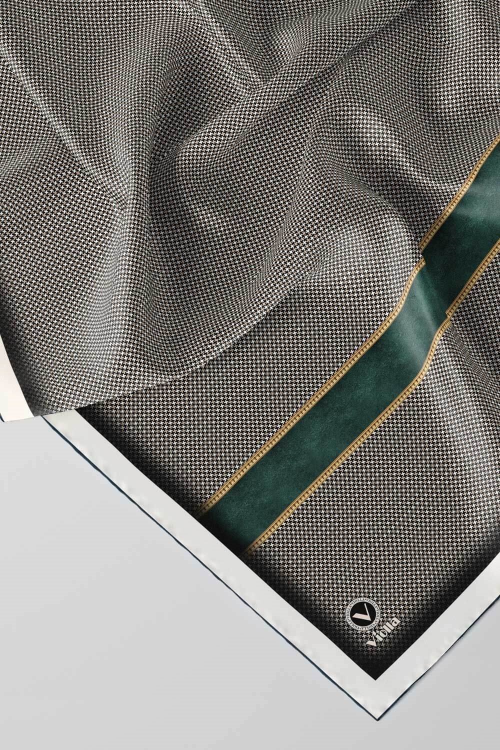 Twill Geometrik ve Kemer Desenli Petrol Mavisi Renkli 90x90 Eşarp (İpek İçermez) Dikim Şekli : El Dikişi