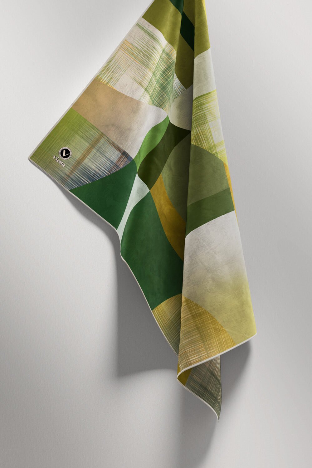 Twill Geometrik Desenli Haki Renkli 90x90 Eşarp (İpek İçermez) Kenar Dikiş Şekli El Dikişli