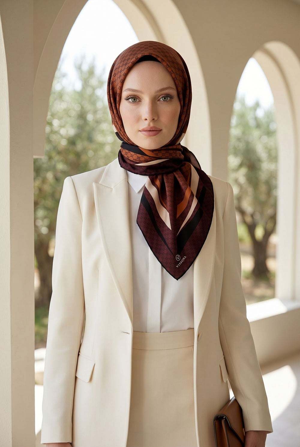 % 57 İPEK % 43 VİSKON Twill İpek Degrade Desenli Siyah - Taba Renkli 90x90 Eşarp Dikim Şekli : El Dikişi
