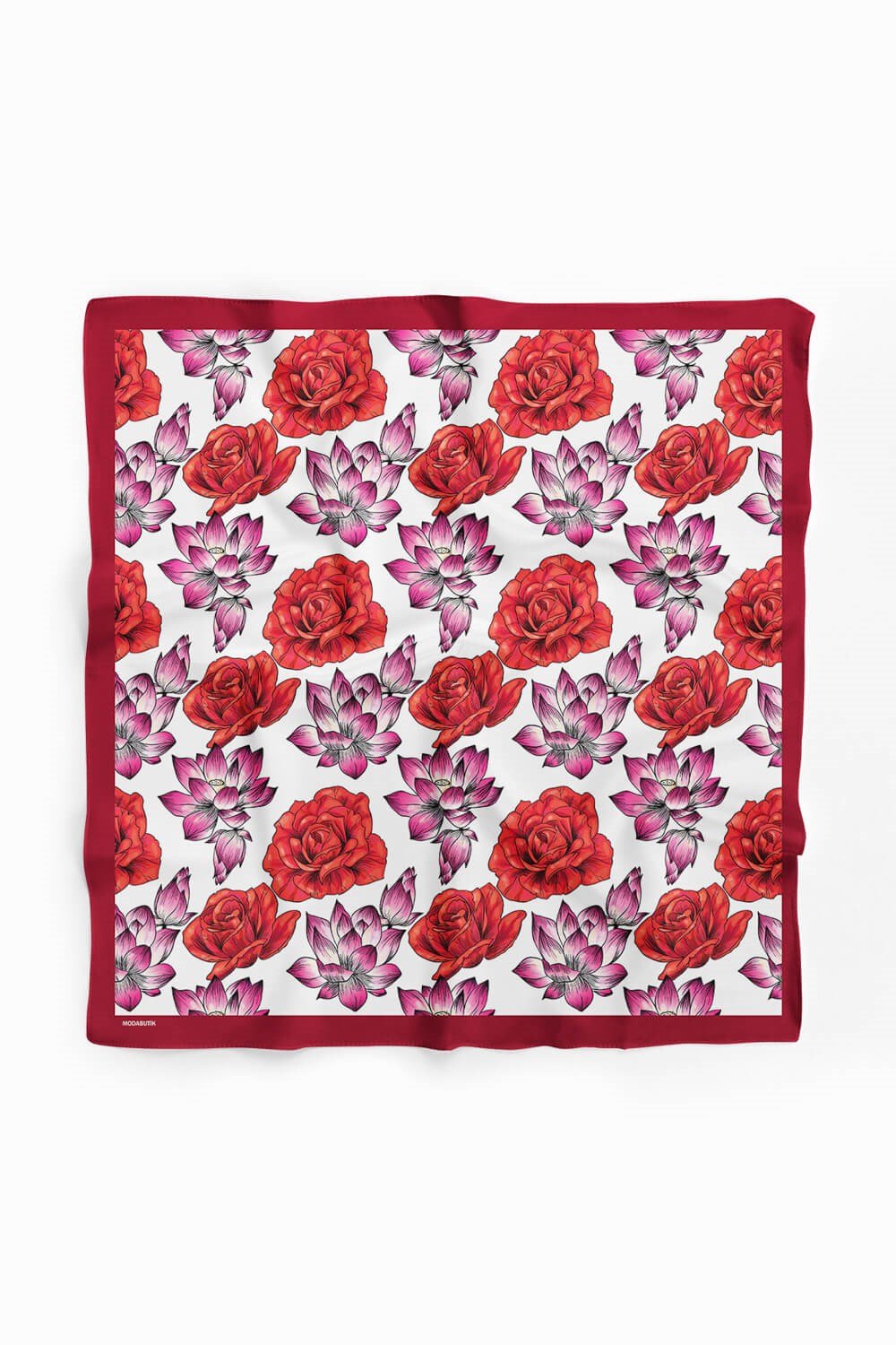 Violla Y57 Kadın Çiçek Desenli Bandana 50x50 Kırmızı DG0139-2