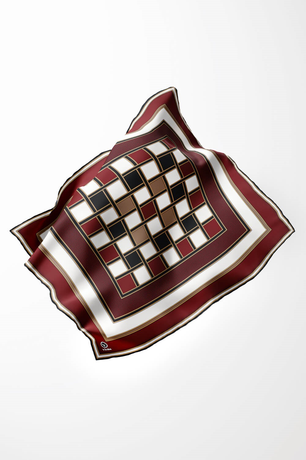 Twill Kare Desenli Bordo - Siyah Renkli 90x90 Dikim Şekli : El Dikişi Eşarp (İpek İçermez)