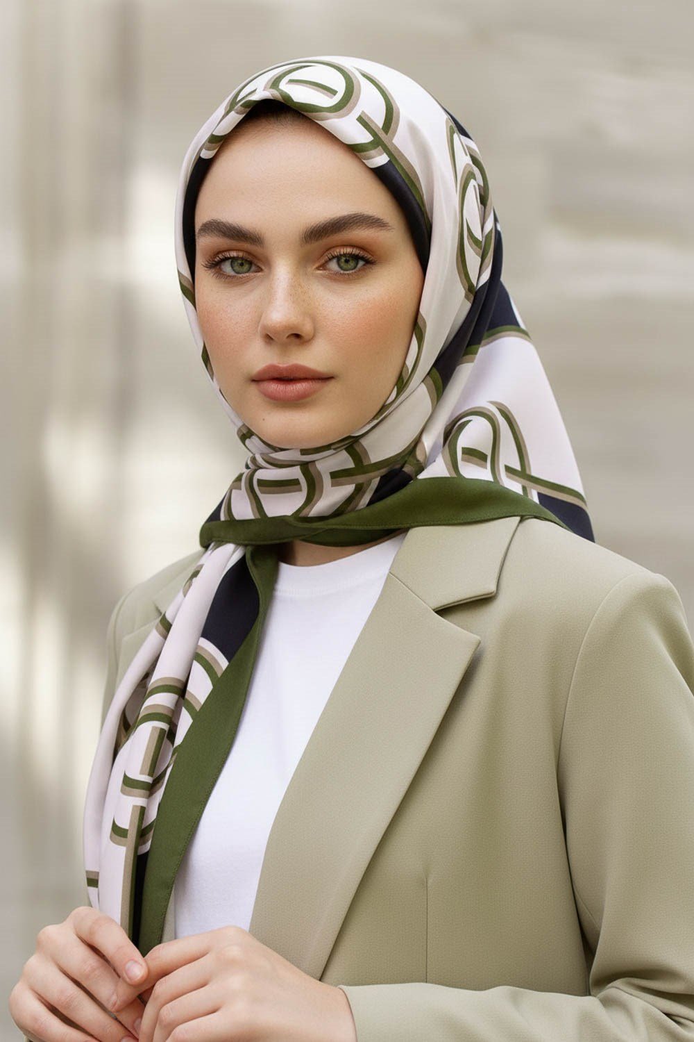 KREP ÇİZGİLİ DESENLİ HAKİ RENKLİ 75X195 KIRIŞMAZ ŞAL