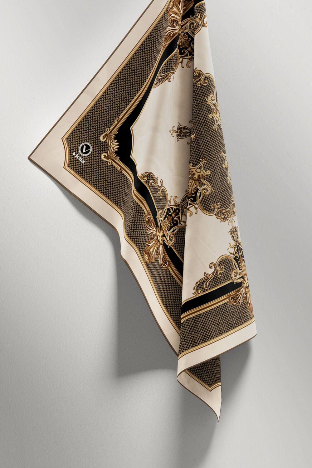 Twill Barok Desenli Vizon Renkli 90x90 Eşarp (İpek İçermez) Dikim Şekli : El Dikişi