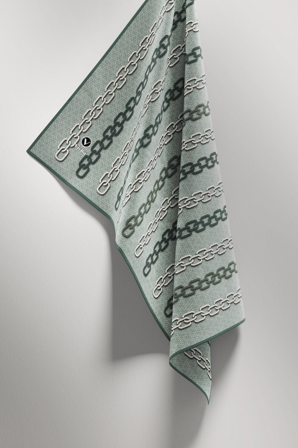 Twill Zincir Desenli Koyu Mint Yeşili Renkli 90x90 Eşarp (İpek İçermez) Kenar Dikiş Şekli El Dikişli
